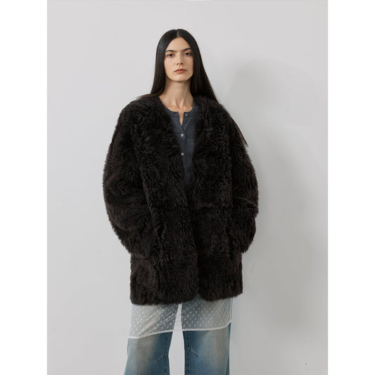 Fireladyfur Women's Tuscan Sheepskin Winter Coat“Peach Oolong”