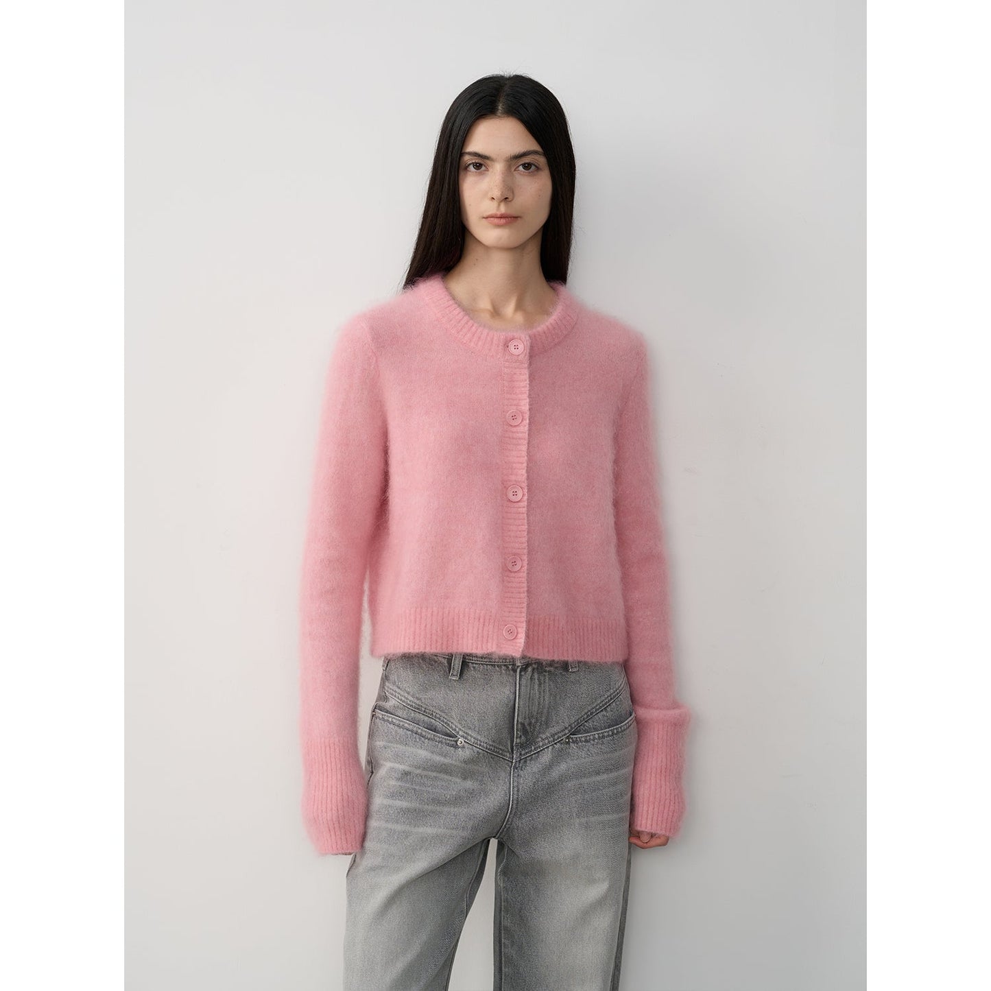 "Relaxation Notes" High-Proportion Mohair Knit Cardigan Women's Loose Short Round Neck Sweater Jacket