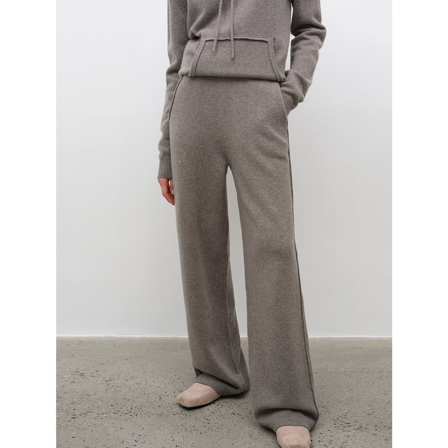 Stylish Casual Sports Wool Knit Hoodie and Straight-Leg Leisure Pants Set