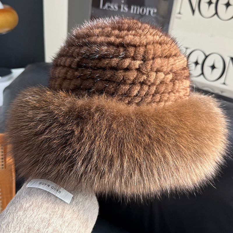 Mink Fur Hat Women Autumn Winter Fox Fur Bucket Hat