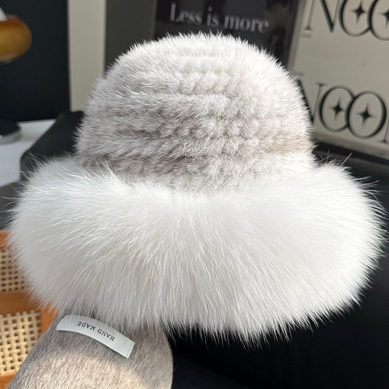 Mink Fur Hat Women Autumn Winter Fox Fur Bucket Hat