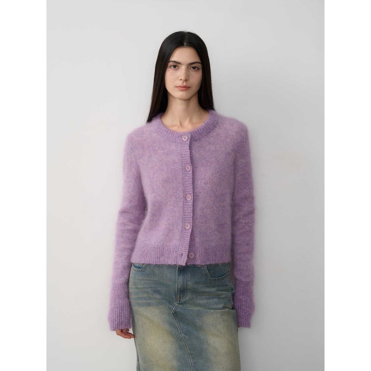 "Relaxation Notes" High-Proportion Mohair Knit Cardigan Women's Loose Short Round Neck Sweater Jacket