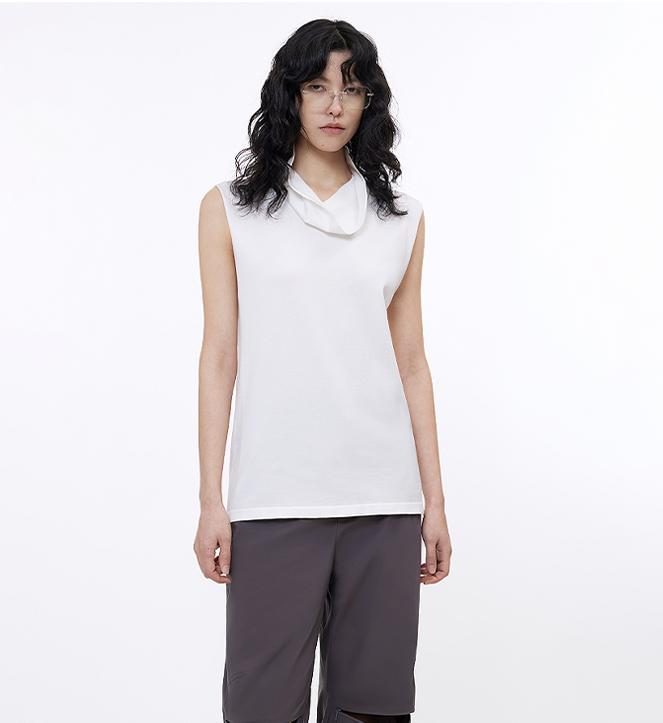 Triacetate Mixed Tencel High Collar Knitted Sleeveless Vest