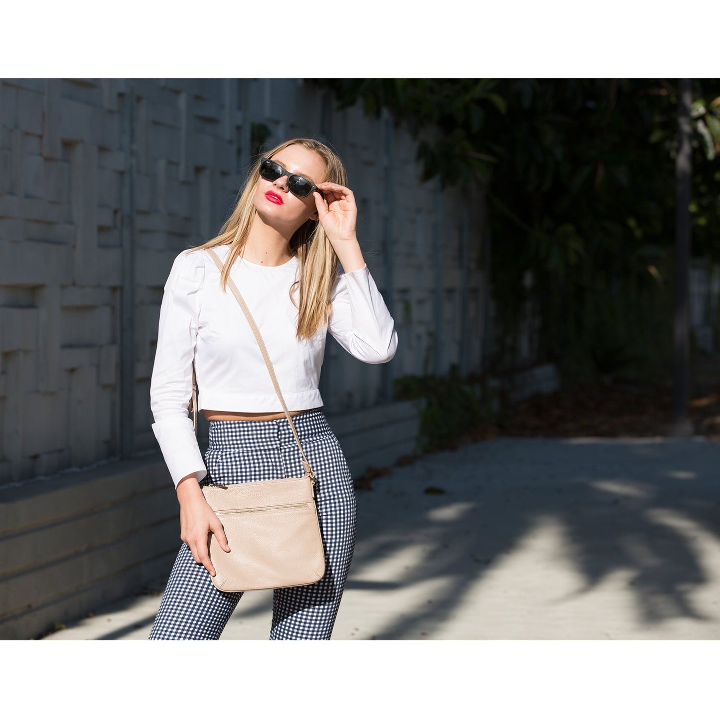 Beige Leather Crossbody Bag