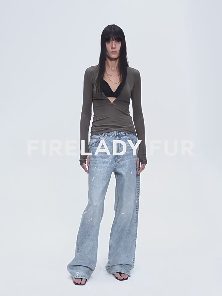 "Art Journey" Distressed Dirty Dyed Tencel Cotton Jeans