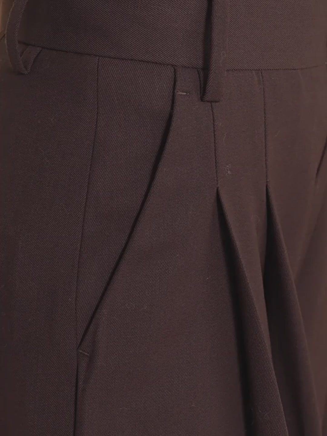 Merino Wool Blended Double Pleated Wide-Leg Pants