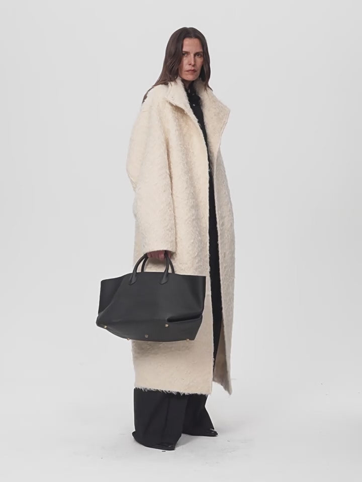 "Song of Snowland"Women's Mohair Wool Stand Collar Coat Autumn and Winter Loose Woolen Coat