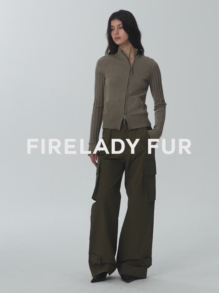 "Senna Melody" Oblique Placket Fine Merino Wool and Cotton Blend Zipper Knitted Cardigan Top for Women