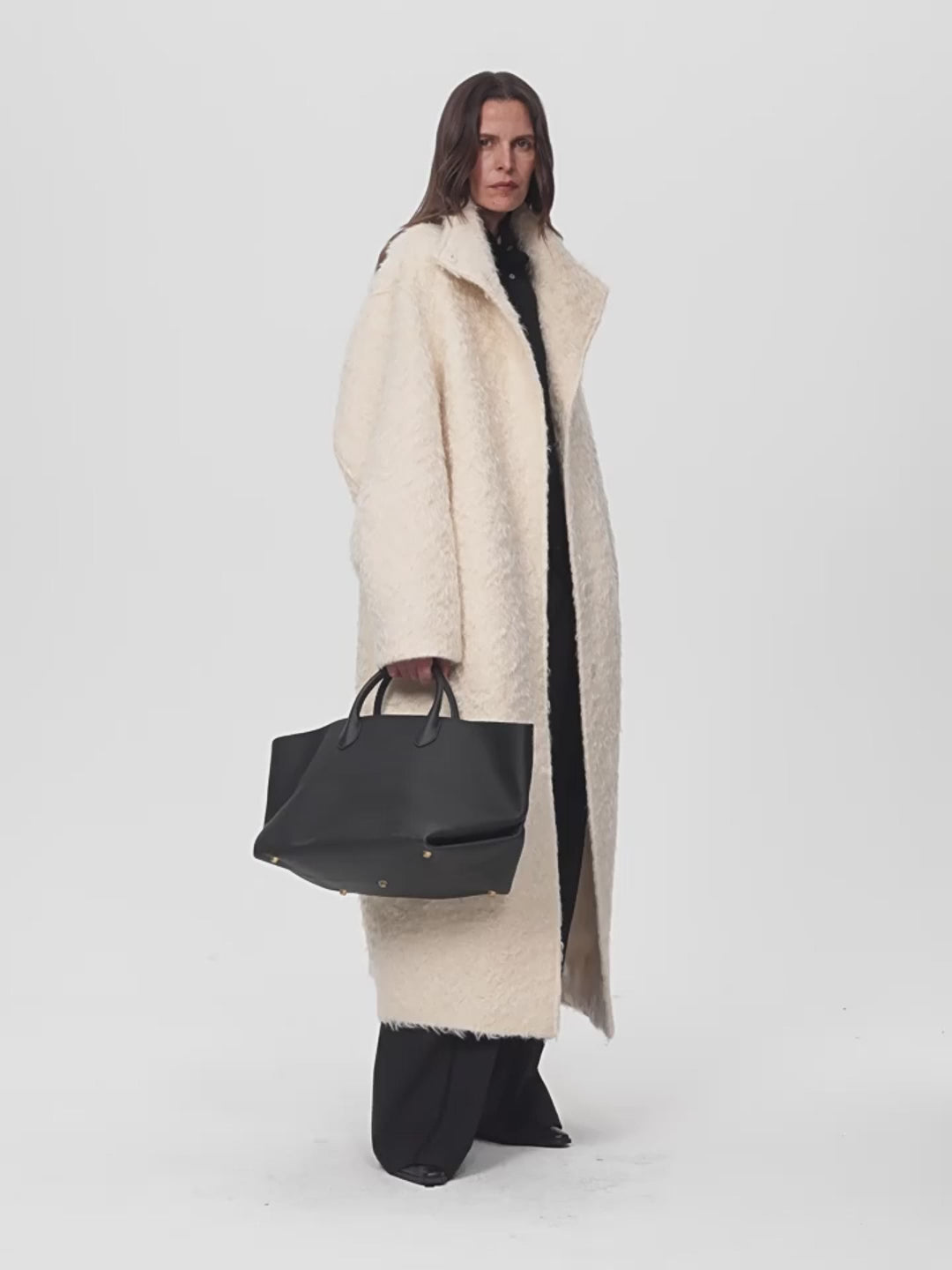 "Song of Snowland"Women's Mohair Wool Stand Collar Coat Autumn and Winter Loose Woolen Coat