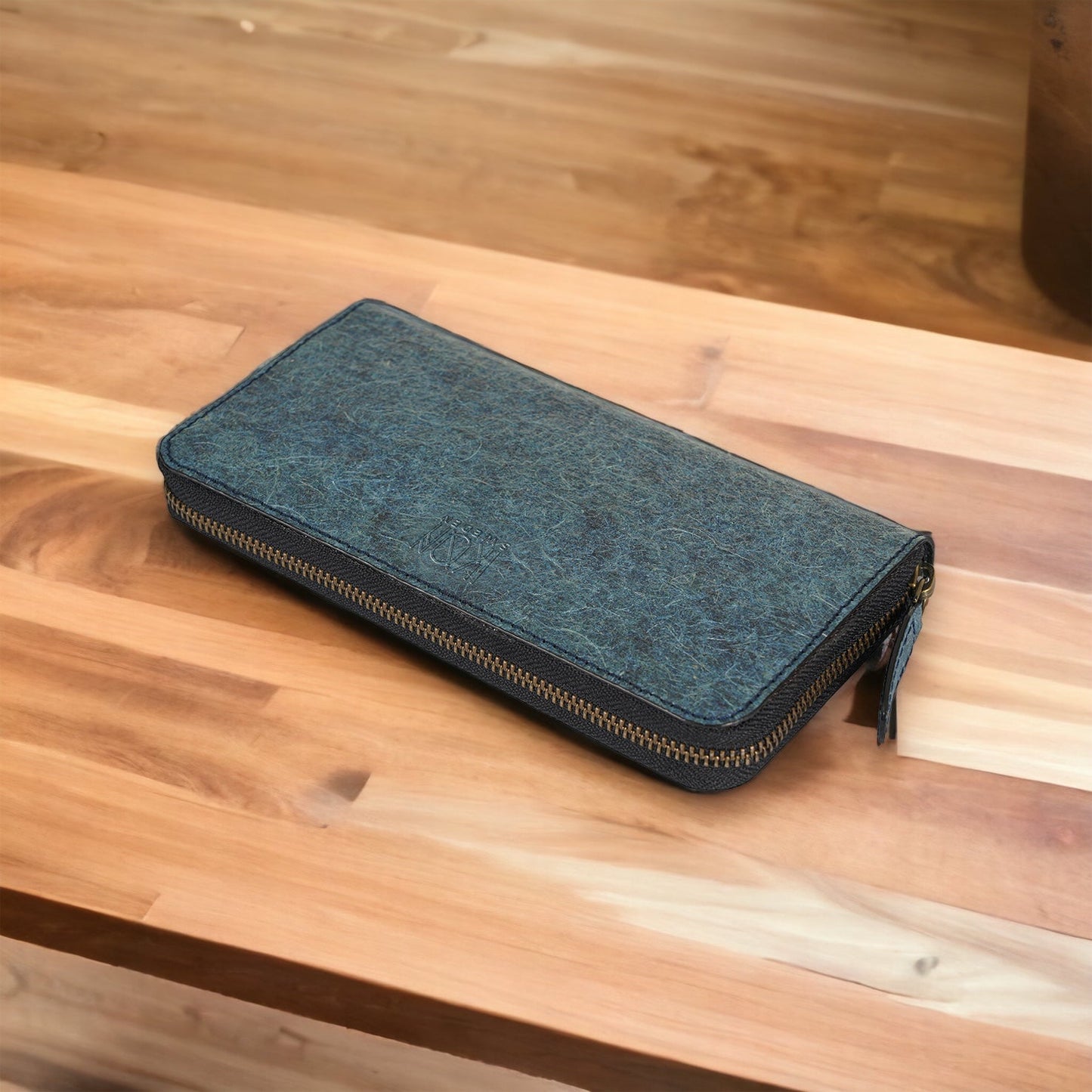 Kochi | Coconut Leather Long Zip Wallet - Dark Indigo